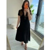 Kadın Kısa Kollu Iki Tarafı Düğme Detaylı Uzun Modal Elbise
