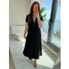 Kadın Kısa Kollu Iki Tarafı Düğme Detaylı Uzun Modal Elbise