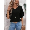 Kadın Kısa Kollu V Yakalı Viskon Bluz