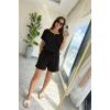 Kadın Kısa Kollu Yakası Açık Modal Bluz Ve Bağcıklı Kısa şort Ikili Takım