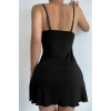 Kadın Siyah Askılı Beli Dantelli Göğsü Fiyonklu Şık Gecelik H110510