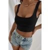 Kadın Siyah Kalın Askılı Crop Top Büstiyer
