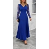 Kadın Uzun Kollu Dalgalı V Yakalı Dantelli Uzun Janjan Krep Elbise