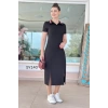 Kadın Yaka Ribanalı Çift Yırtmaçlı Elbise