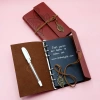 Kahverengi Siyah Yapraklı Deri Defter Ve Beyaz Jel Kalem Set
