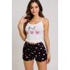 Kalp Desenli Askılı Şortlu Pijama Takımı