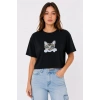 Kedi Baskılı Oversize Crop Tişört Salaş Basic Yarım Kol T-shirt - Siyah