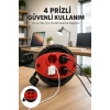 Kırmızı Renk 5 Metre 4’lü Kablolu Priz Makarası