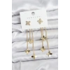 Lotus Model Gold Renk Pirinç Sallantılı Kadın Küpe 5886