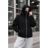 Maskeli Ninja Model Çift Kapüşonlu 3 İplik Şardonlu Fermuarlı Oversize Sweatshirt - Siyah