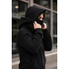 Maskeli Ninja Model Çift Kapüşonlu 3 İplik Şardonlu Fermuarlı Oversize Sweatshirt - Siyah