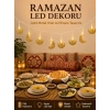 Minareli Hilal LED Işık Gold Metal Gövdeli Pilli Ramazan Dekoru
