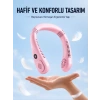 Pembe Boyun Tipi Fan USB Şarjlı Hafif Tasarım Güçlü Hava Üflemeli Serinletici