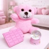 Pembe Peluş Ayıcık Kar Küresi Ve Pembe Çikolata Not Defteri