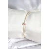 Pembe Zirkon Taşlı Kalp Model Gold Renk Kadın Bileklik 5886