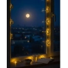 Pilli Minareli Hilal LED Işık Gold Metal Ramazan Dekorasyonu