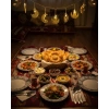 Pilli Minareli Hilal LED Işık Gold Metal Ramazan Dekorasyonu