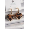 Pirinç Gold Renk 3D Kalp Leopar Desen Model Kadın Küpe - TJ-BKP9875