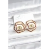 Pirinç Gold Renk Bordo Mineli Geometrik Gül Model Kadın Küpe 5886