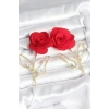 Pirinç Gold Renk Kırmızı Gül Model Kadın Küpe 5886