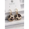 Pirinç Gold Renk Leopar Desenli Daire Model Kadın Küpe - TJ-BKP9878