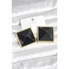 Pirinç Gold Renk Siyah Piramit Model Kadın Küpe - TJ-BKP11385
