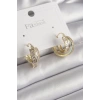 Pirinç Gold Renk Zirkon Taşlı Halka Model Kadın Küpe 5886