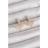 Pirinç Gold Renk Zirkon Taşlı V Model Küpe - TJ-BKP9291