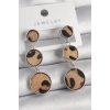 Pirinç Gümüş Renk 3Lü Daire Plaka Leopar Desenli Kadın Küpe - TJ-BKP9892