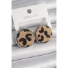 Pirinç Gümüş Renk Daire Plaka Model Leopar Desenli Kadın Küpe 5886