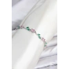 Pirinç Gümüş Renk Pembe Zirkon Taşlı Çiçek Model Kadın Bileklik