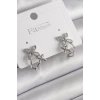 Pirinç Gümüş Renk Zirkon Taşlı 2Li Çiçek Model Kadın Küpe - TJ-BKP9962