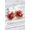 Pirinç Kırmızı Badem Model Vintage Gold Kadın Küpe 5886