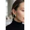 Pirinç Siyah Badem Model Vintage Gold Kadın Küpe 5886