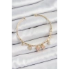 Pirinç Zirkon Taşlı Pembe Kalp Model Gold Renk Charm Bileklik 5886
