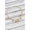 Pirinç Zirkon Taşlı Pembe Kalp Model Gold Renk Charm Bileklik - TJ-BB7356