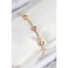 Pirinç Zirkon Taşlı Pembe Kalp Model Gold Renk Kadın Bileklik 5886