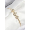 Pirinç Zirkon Taşlı Yonca Model Gold Renk Kadın Bileklik - TJ-BB7897