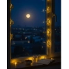 Ramazan Minare Detaylı Hilal LED Işık Günışığı Sarı Metal Süs