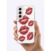 Samsung Galaxy S22 Kırmızı Dudak / Öpücük Desenli Şeffaf Telefon Kılıfı
