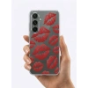 Samsung S25 FE Kırmızı Dudak / Öpücük Desenli Şeffaf Telefon Kılıfı