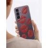 Samsung S25 FE Kırmızı Dudak / Öpücük Desenli Şeffaf Telefon Kılıfı