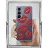 Samsung S25 Kırmızı Dudak / Öpücük Desenli Şeffaf Telefon Kılıfı