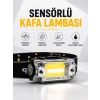 Sensör Kontrollü Şarjlı Beyaz LED Kafa Lambası ve El Feneri