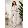 Sofya Keten Gömlek Pantolon Alt Üst Takım Uzun Kollu - Krem