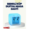 Termometre ve Takvim Özellikli 7 Renk Değiştiren Küp Alarm Saati