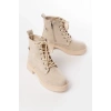 USLUCAN ALIŞVERİŞ 02-2003 Bej Süet Bağcıklı Fermuarlı Günlük Kadın Bot