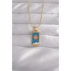 USLUCAN ALIŞVERİŞ 316L Çelik Gold Renk Mavi Mineli Güneş Model Tarot Kolye