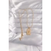 USLUCAN ALIŞVERİŞ 316L Çelik Gold Renk Pembe Mineli El Figür Tarot Kolye
