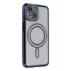 USLUCAN ALIŞVERİŞ Apple iPhone 13 Kılıf Joke Simli Magneticsafe Kılıf - Lacivert